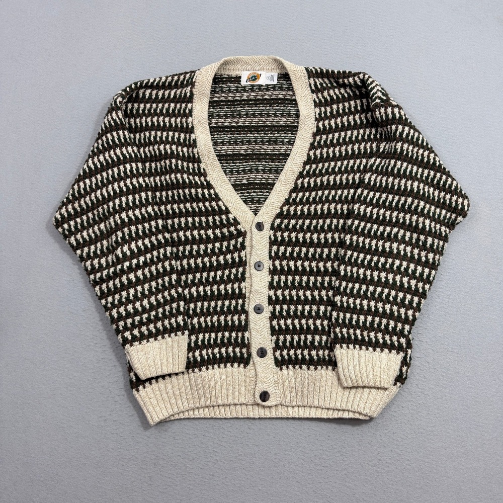 Vintage Field Gear Cardigan Men LT Tan Brown Patterned V-Neck Cotton Knit Button